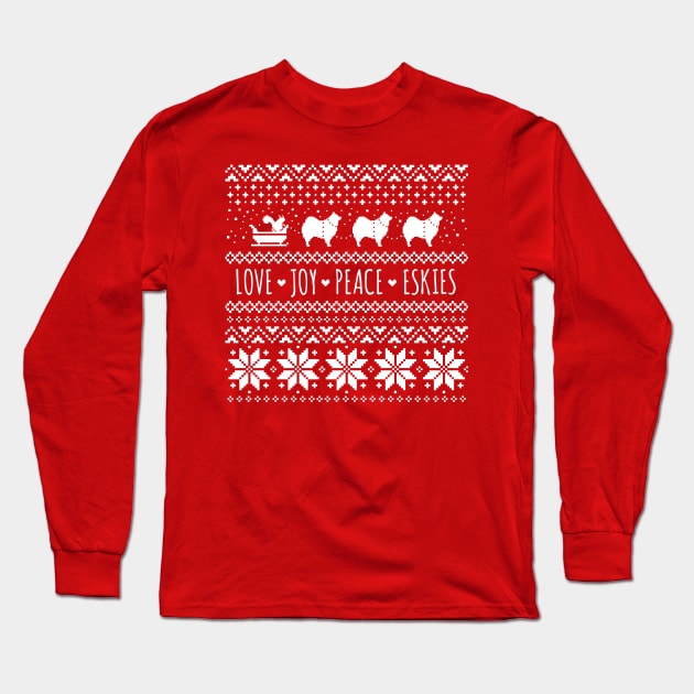 Eskies Christmas - American Eskimo Dogs Long Sleeve T-Shirt by Coffee Squirrel